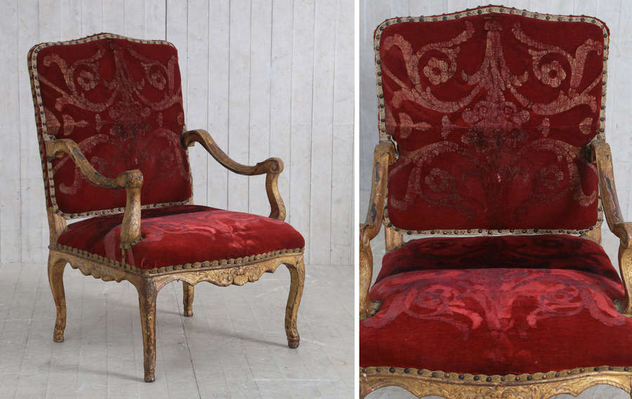 18th century French carved Giltwood Regence armchair