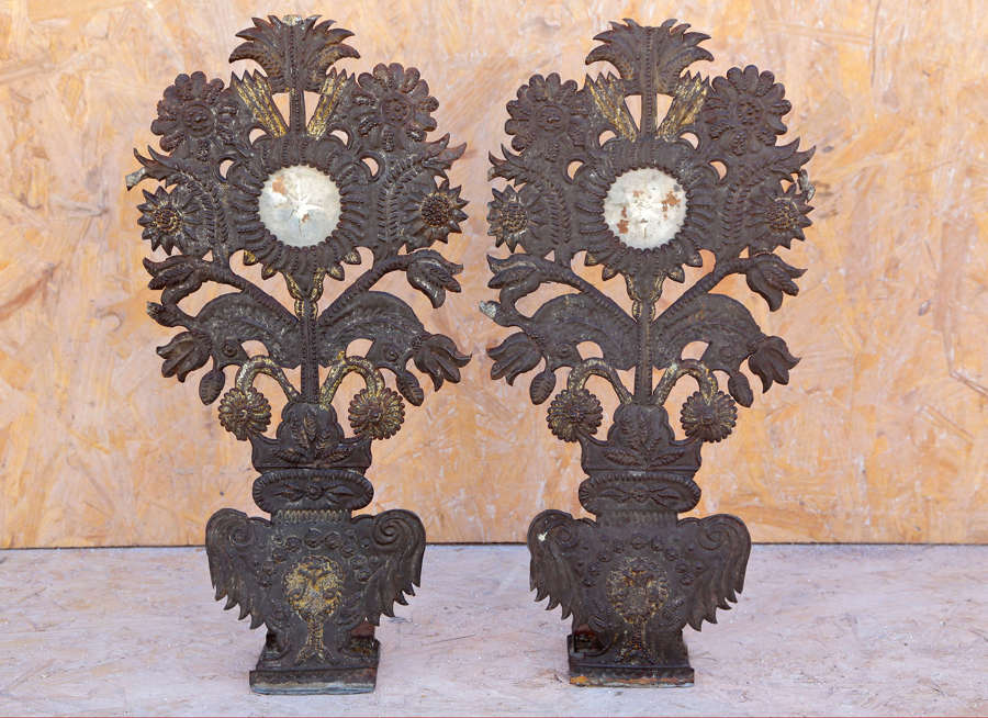 Pair of French repousse church altar decorative stands