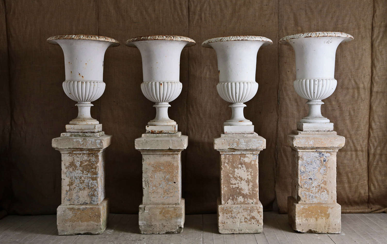 Set of 4 19th century French cast iron urns