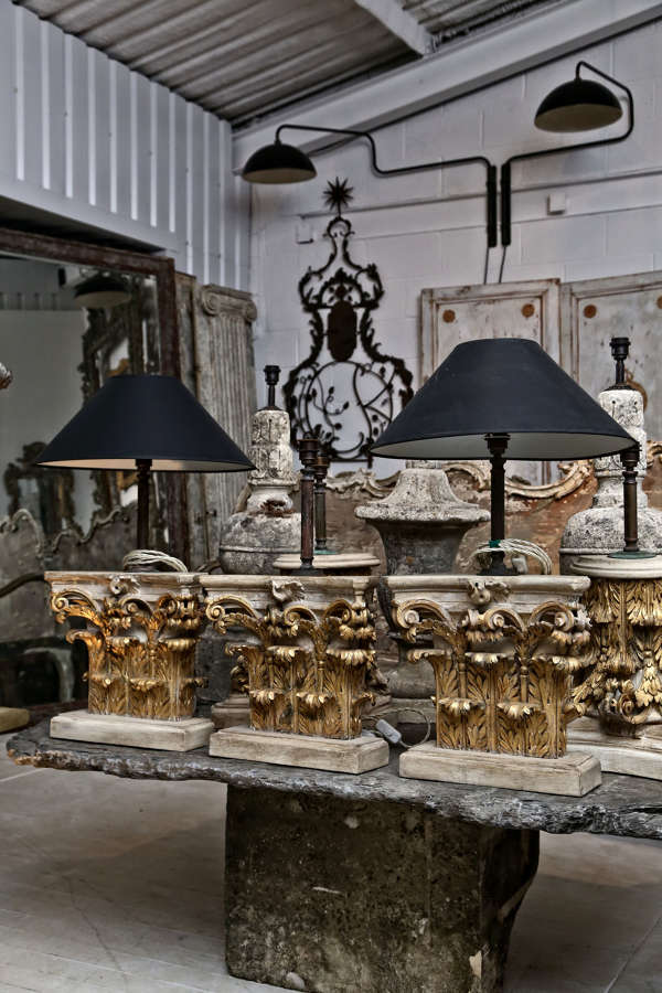 Pair of Late 18th century Carved Giltwood Capitals converted to Lamps