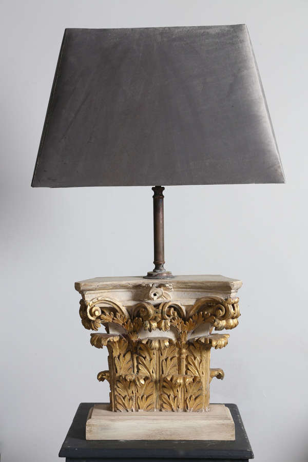Late 18th Carved Giltwood Capital converted into a Lamp