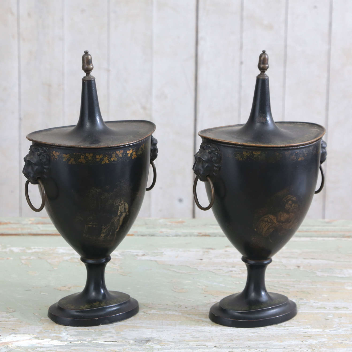 Pair of 19th century English Tole Painted Chestnut Warmers