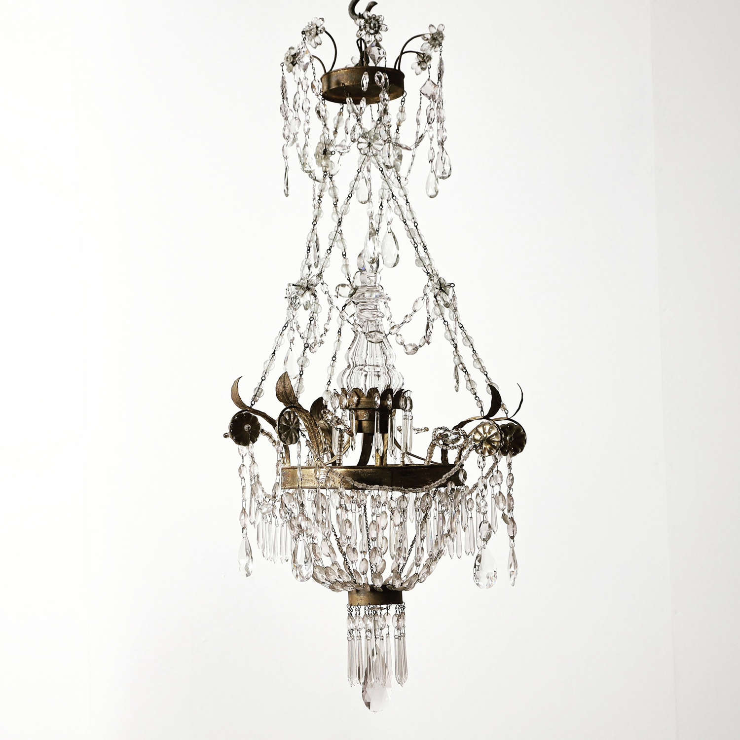 Early 19thC Italian Tole and Rock Crystal Chandelier